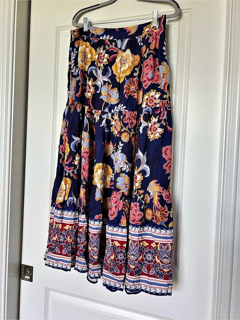 Soft Surroundings Amour Tiered Skirt Floral Maxi Skirt in Blue & Pink Size